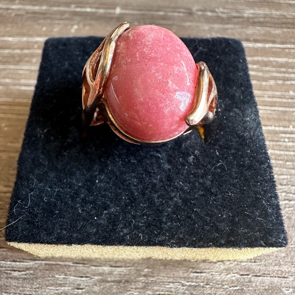 Sterling Silver 925 Rose Gold Vermeil Rhodonite Cabochon Sz 9